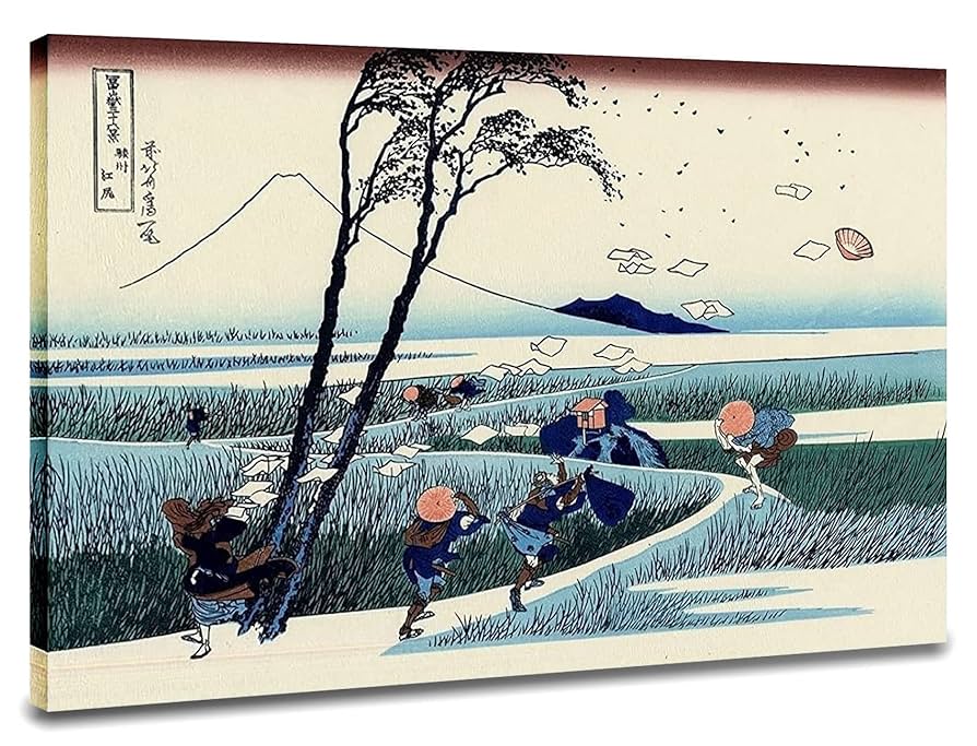 水彩画 家族連れの風景画 木製フレーム付き 水彩画 家族連れの風景画 木製フレーム付き
